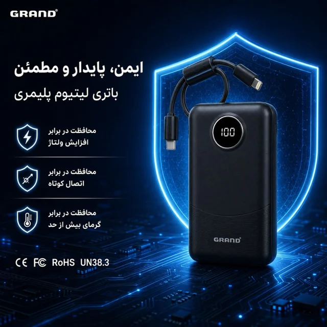 پاوربانک 22.5 وات گرند اسکای مدل GP - 216 با ظرفیت 20000 میلی‌آمپرساعت به همراه 2 کابل USB 102864140