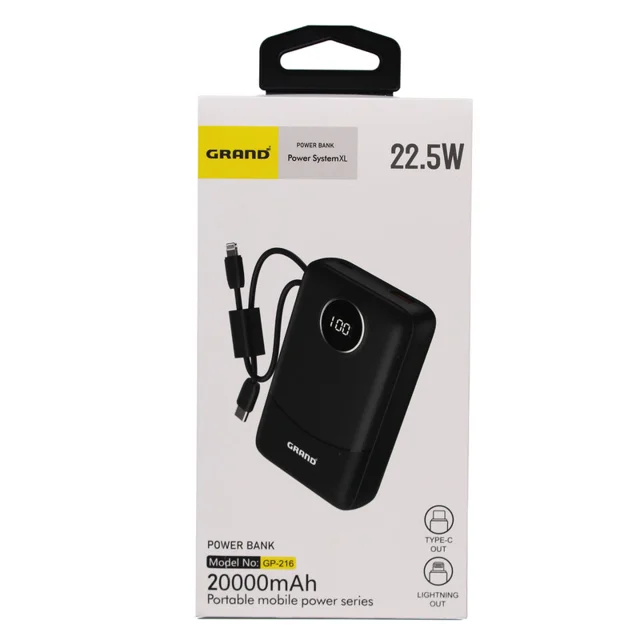 پاوربانک 22.5 وات گرند اسکای مدل GP - 216 با ظرفیت 20000 میلی‌آمپرساعت به همراه 2 کابل USB 102864177