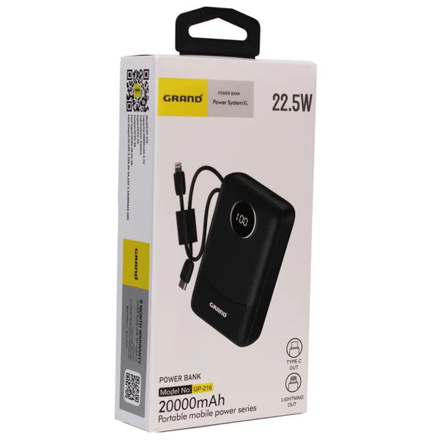 پاوربانک 22.5 وات گرند اسکای مدل GP - 216 با ظرفیت 20000 میلی‌آمپرساعت به همراه 2 کابل USB 102864178