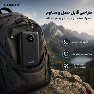 پاوربانک 22.5 وات گرند اسکای مدل GP - 216 با ظرفیت 20000 میلی‌آمپرساعت به همراه 2 کابل USB 102864175